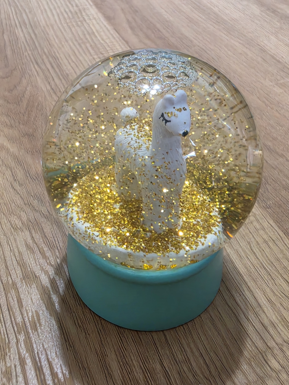 White Llama Glitter Globe Gold Sparkle Home Decor